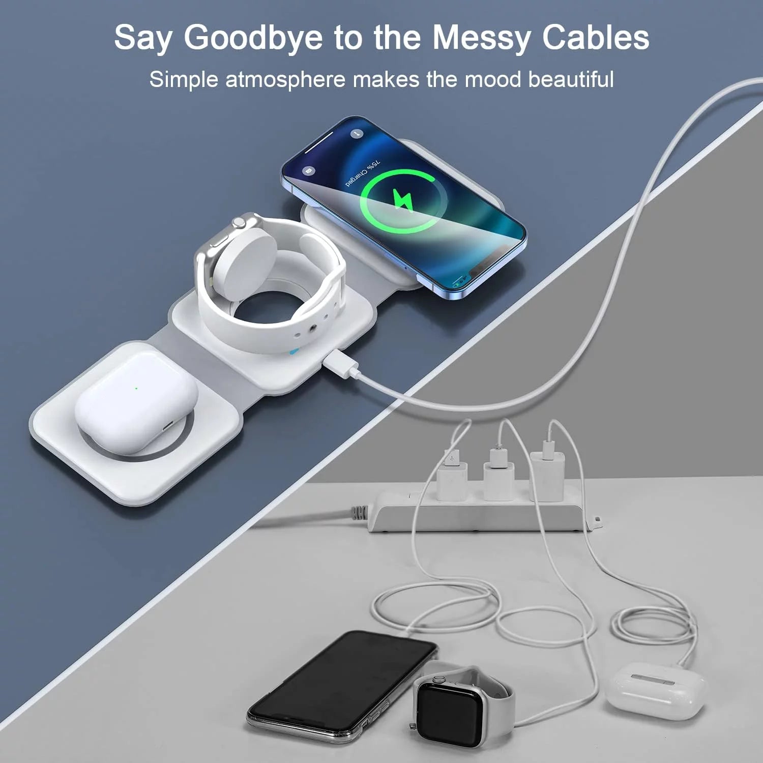 3-In-1 Wireless Charging Station, Magnetic Foldable Design Charging Station