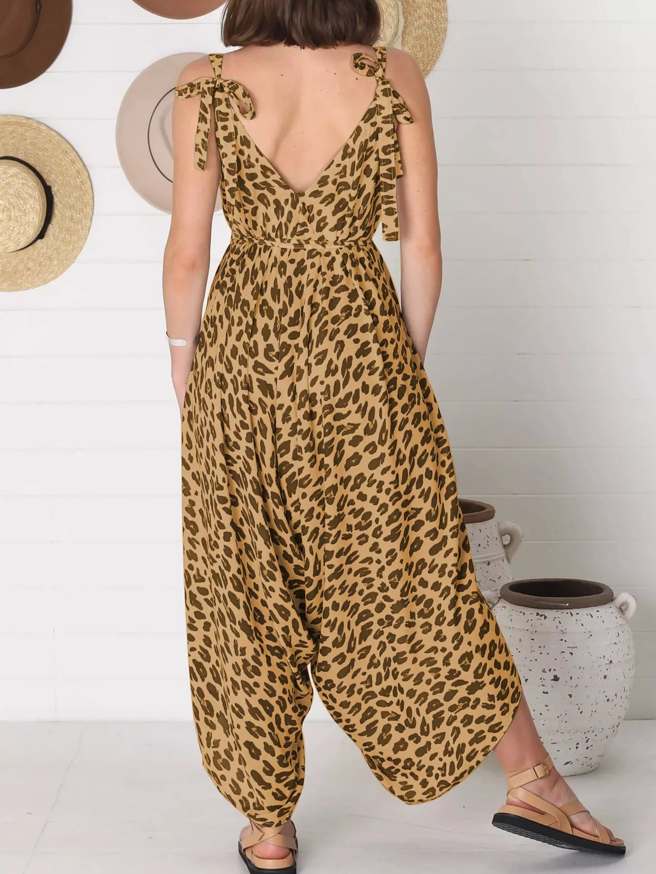 Full Size Leopard Print V-Neck Wide Leg Jumpsuit Plus Size
