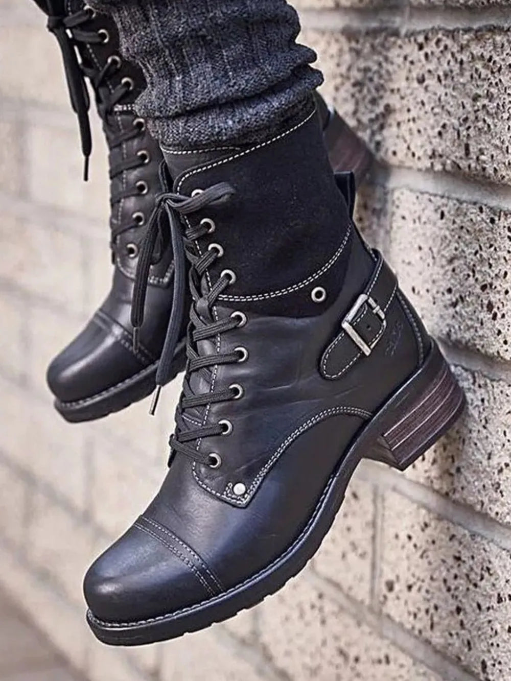 Lace-Up Block Heel Boots
