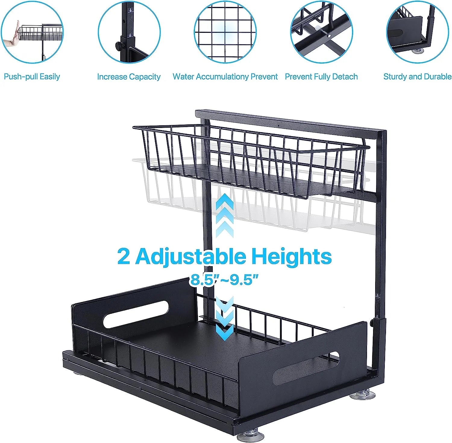 2-Tier Metal Height Adjustable Under-Sink Organizer