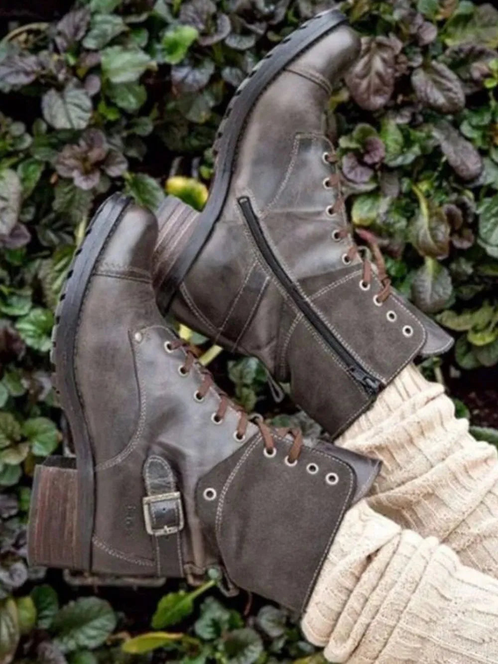 Lace-Up Block Heel Boots