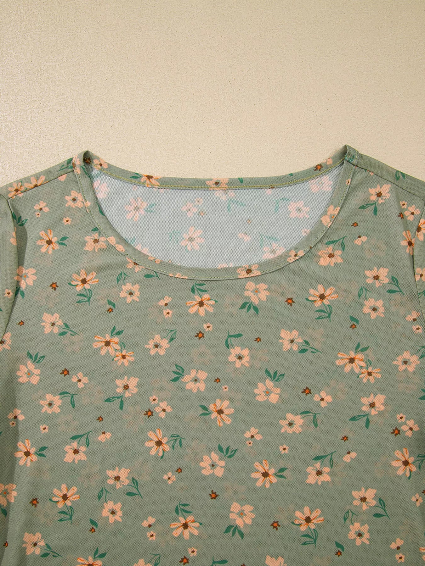 Floral Print Mesh Long Sleeve Top