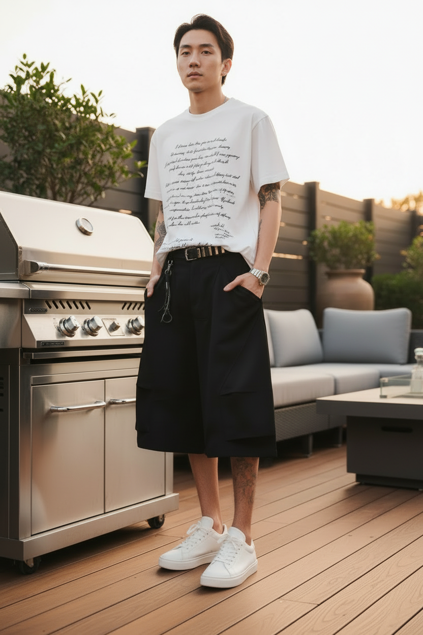 Men's Wide-Leg Cargo Cropped Pants