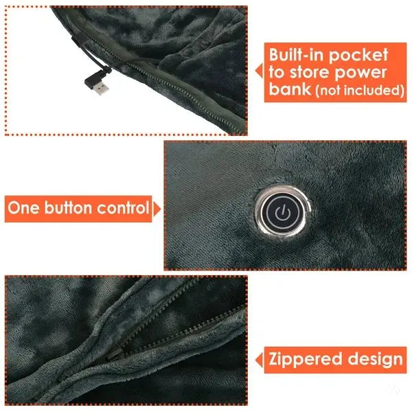 Heated Wearable Poncho Blanket - Washable Electric Wrap for Home & Office CJ