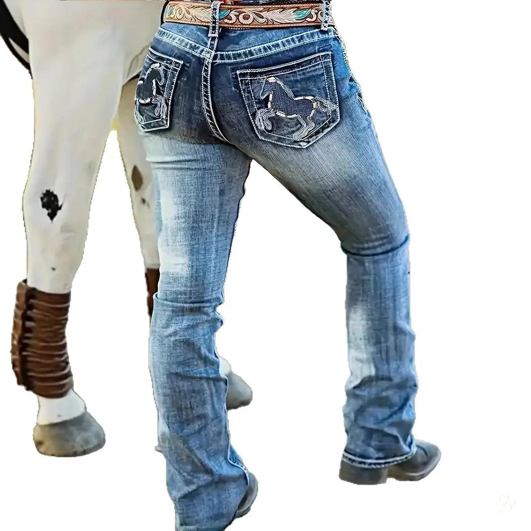 Embroidered High-Waist Jeans – Straight-Leg Dazzling Denim CJ