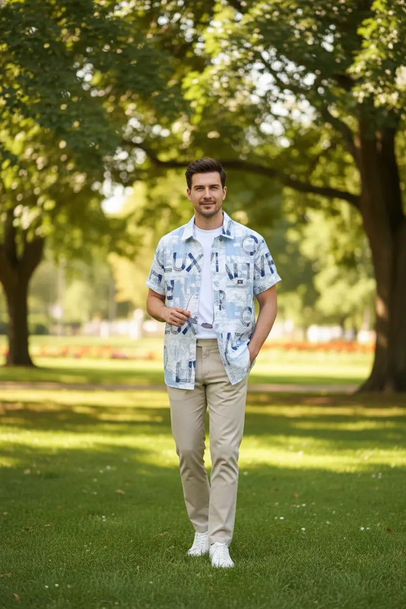 Men's Plus Size Printed Button Up Short Sleeve Shirt Trendsi