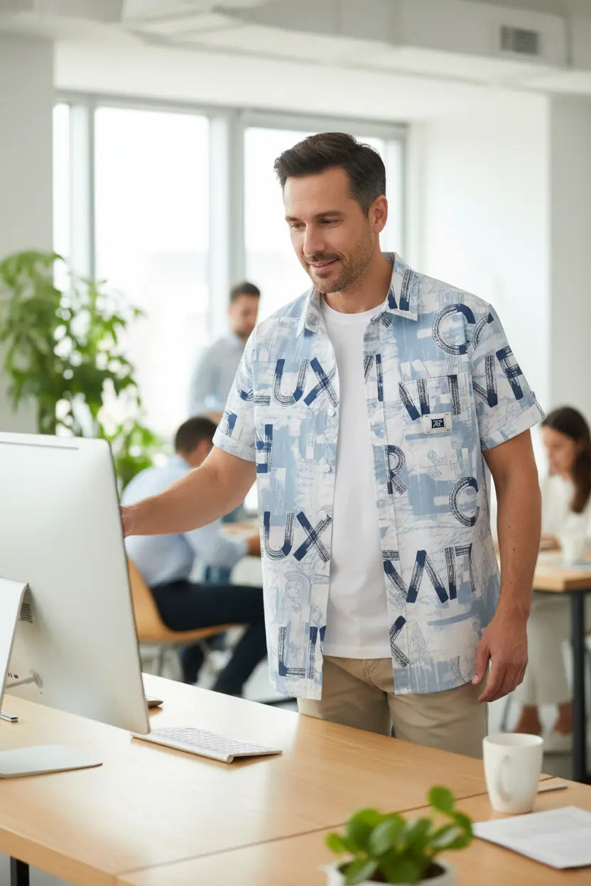 Men's Plus Size Printed Button Up Short Sleeve Shirt Trendsi