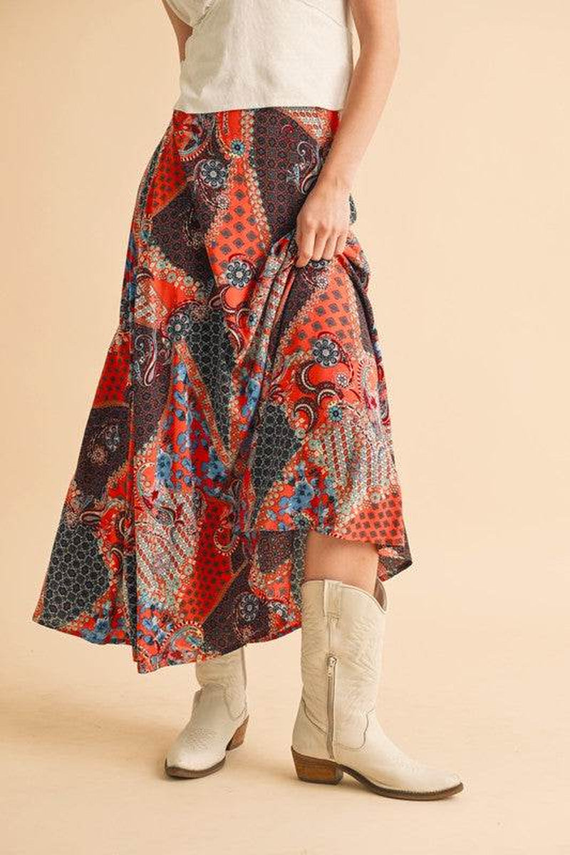 Boho Patchwork Maxi Skirt – Festival-Ready Fall & Holiday Style
