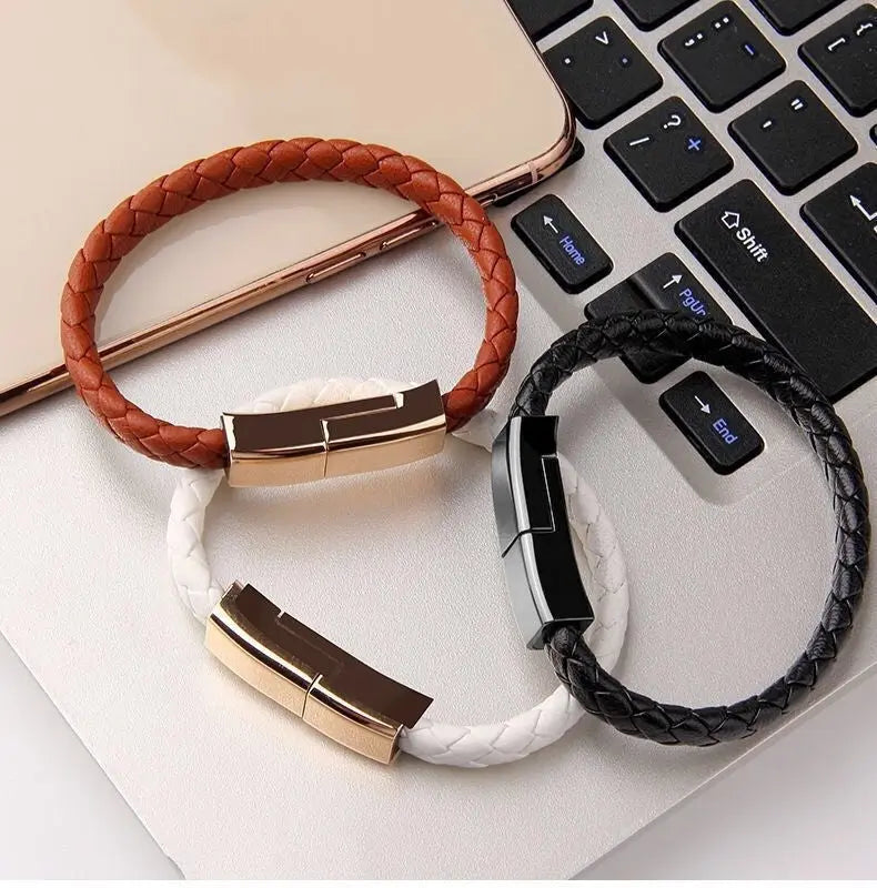 Braided Leather Bracelet Charger (USB/Type‑C/Apple Compatible) CJ
