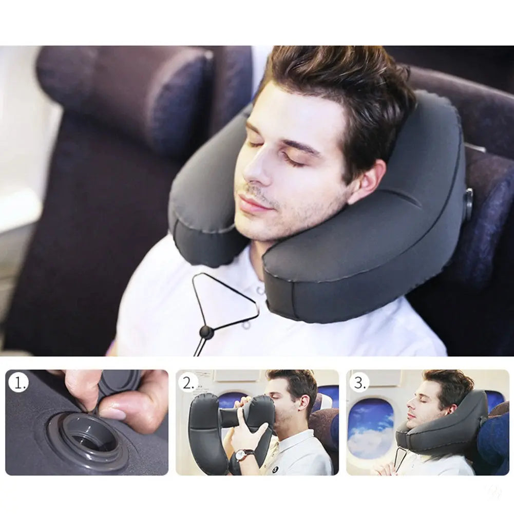 The Dazzling Comfort Traveler: H-Shaped Inflatable Neck Pillow with Optional Hood Puracy