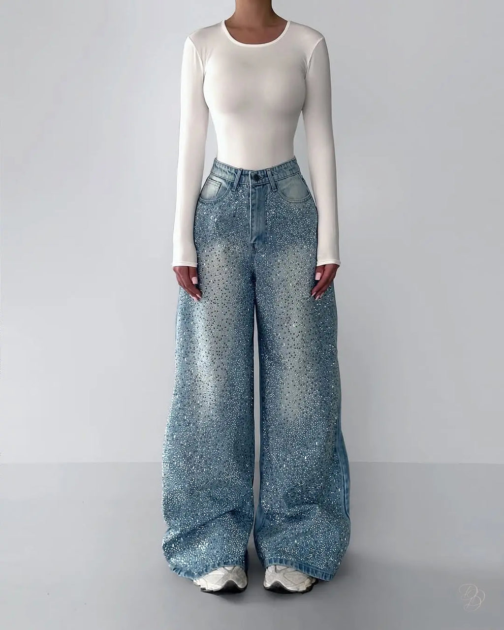 Irregular Rhinestone Jeans CJ