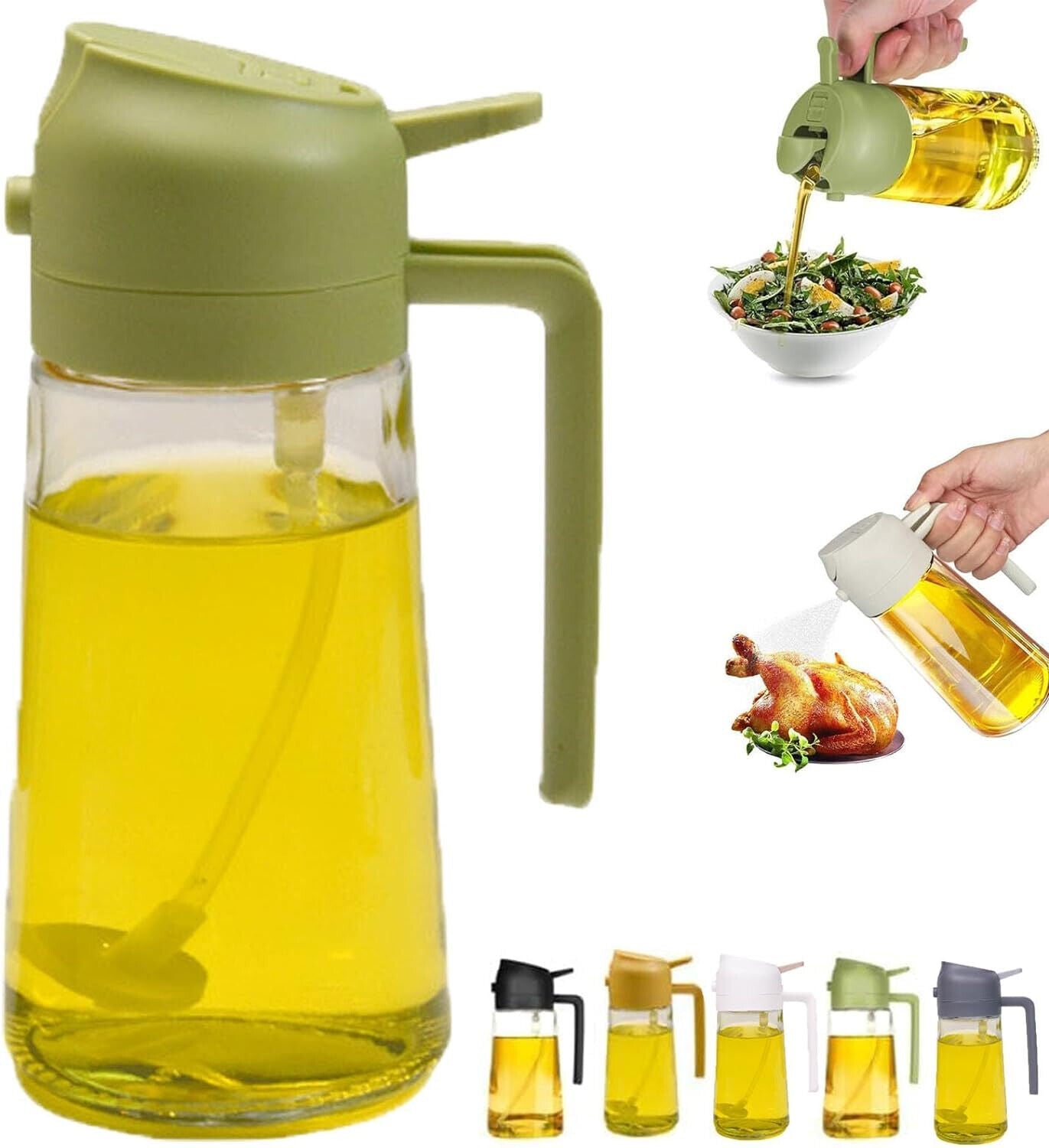 🫒 2-in-1 Olive Oil Dispenser Bottle – 470ml Glass Spray & Pour Bottle for Healthy Cooking