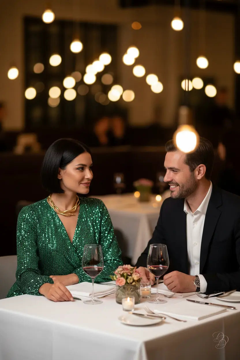 Full Size Sequin Surplice Tie Waist Long Sleeve Romper Trendsi