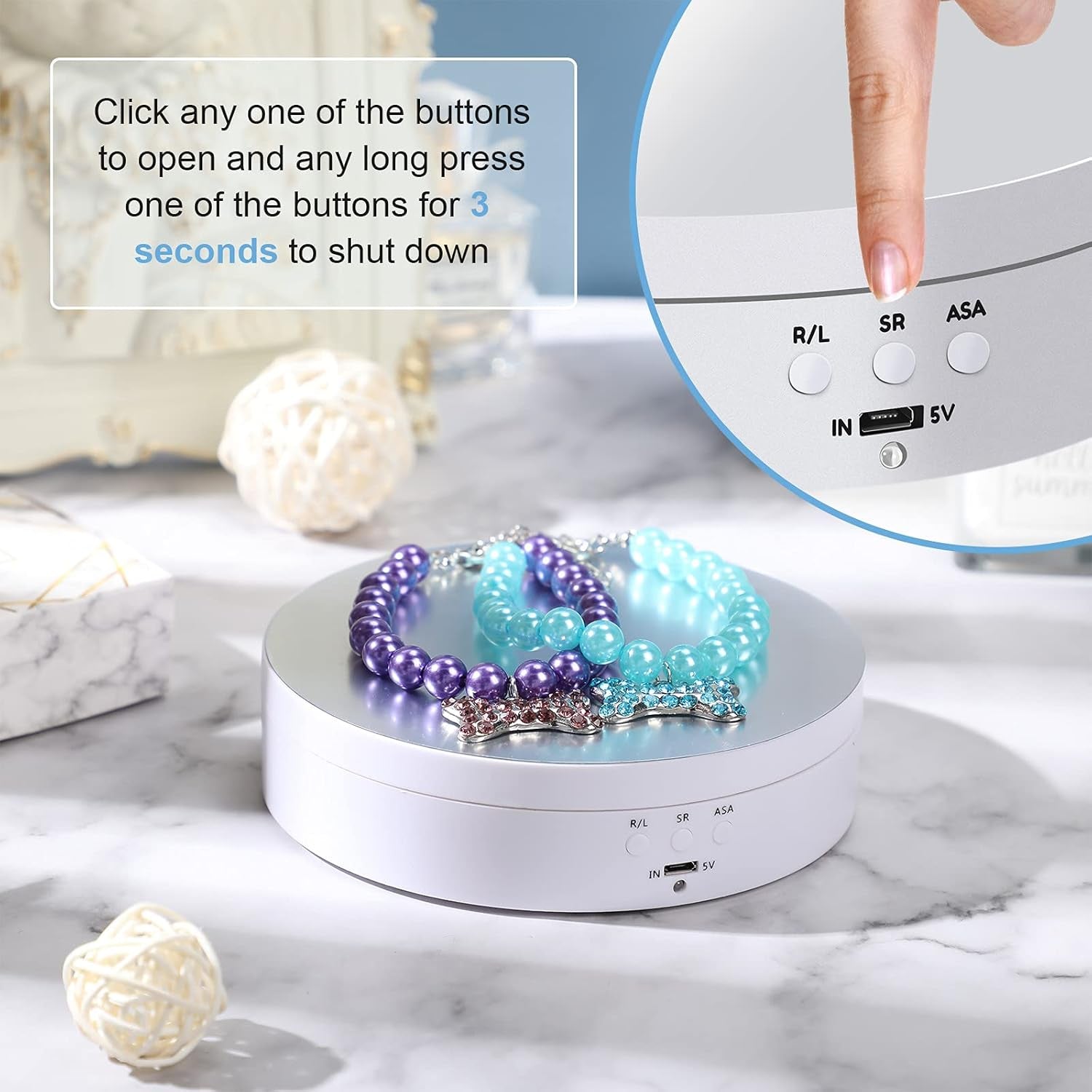 360° Rotating Display Stand- Mirror White Platform- Motorized