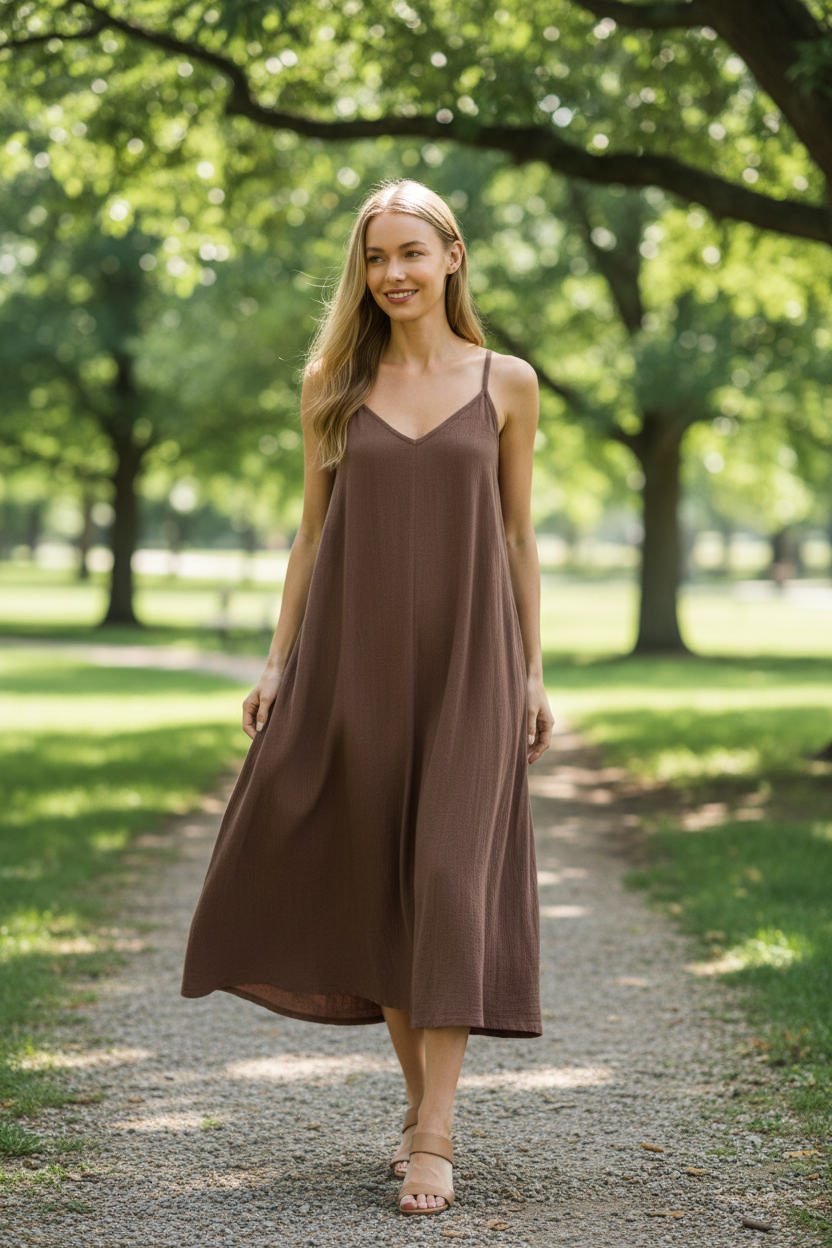 Woven Crinkle Cami Maxi Dress | Effortless Style with Side Pockets