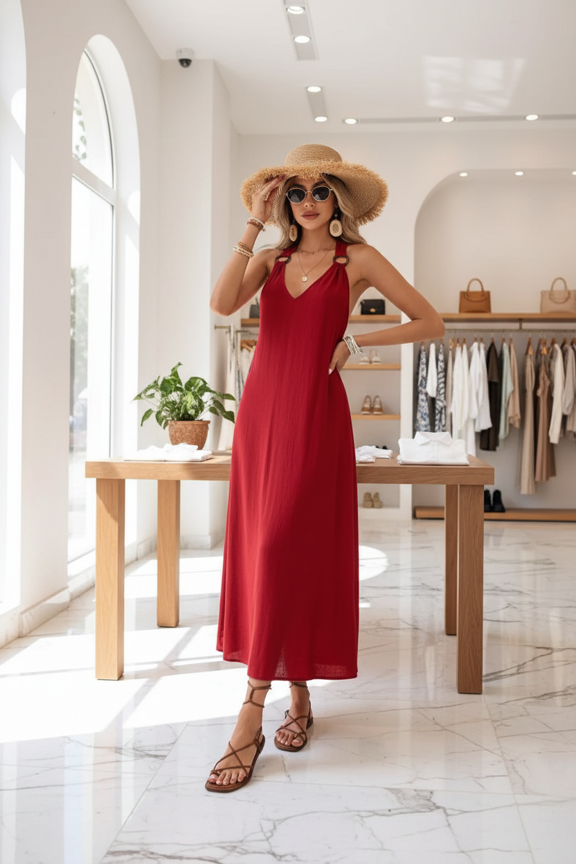 V-Neck Sleeveless Midi Dress – Effortless Elegance, Every Occasion Trendsi