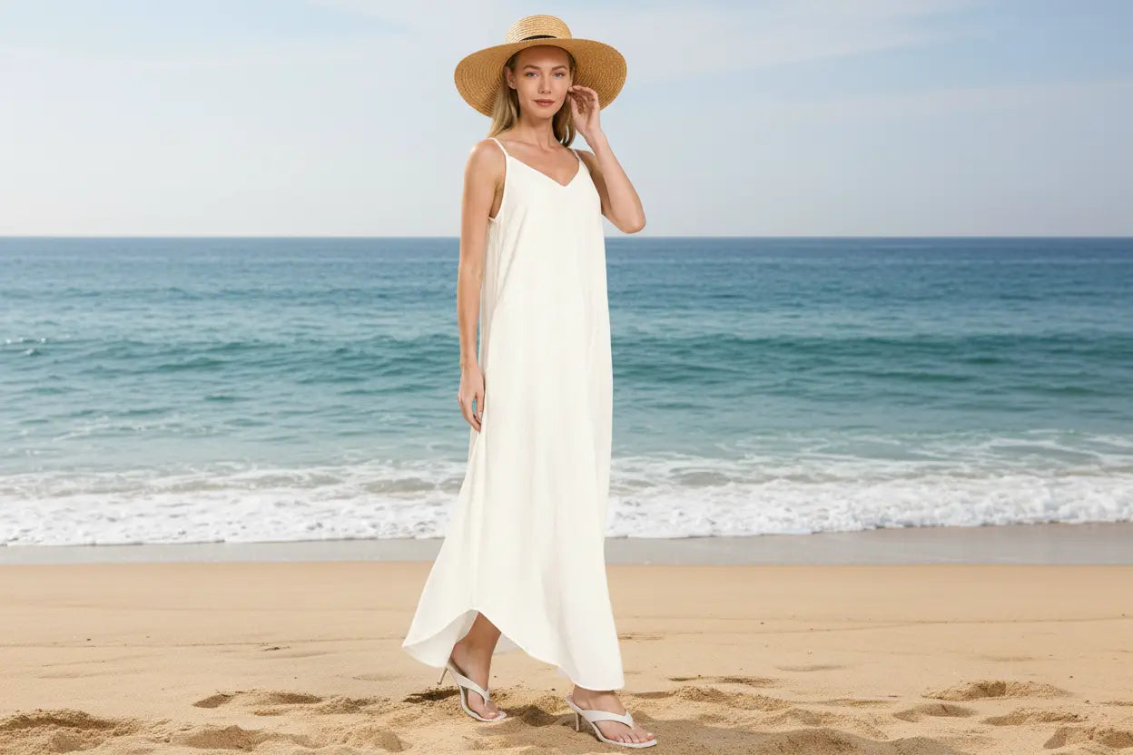 Woven Crinkle Cami Maxi Dress with Side Pockets Trendsi