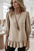 Casual Puff Sleeve Ruffle Hem Blouse-Beyond the Tag Casual Puff Sleeve Ruffle Hem Blouse-Beyond the Tag