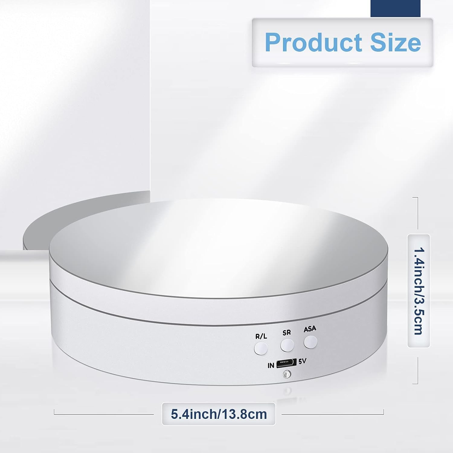 360° Rotating Display Stand- Mirror White Platform- Motorized