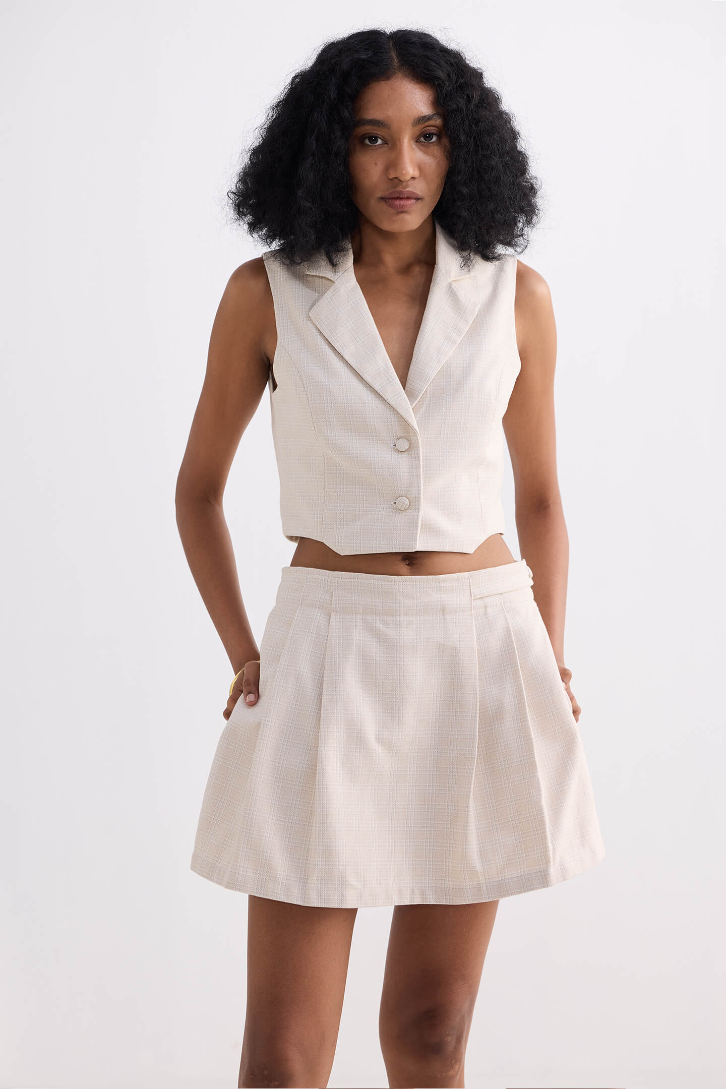 Women's Premium Cotton Tweed Flared Skort in Cream DC-Reistor