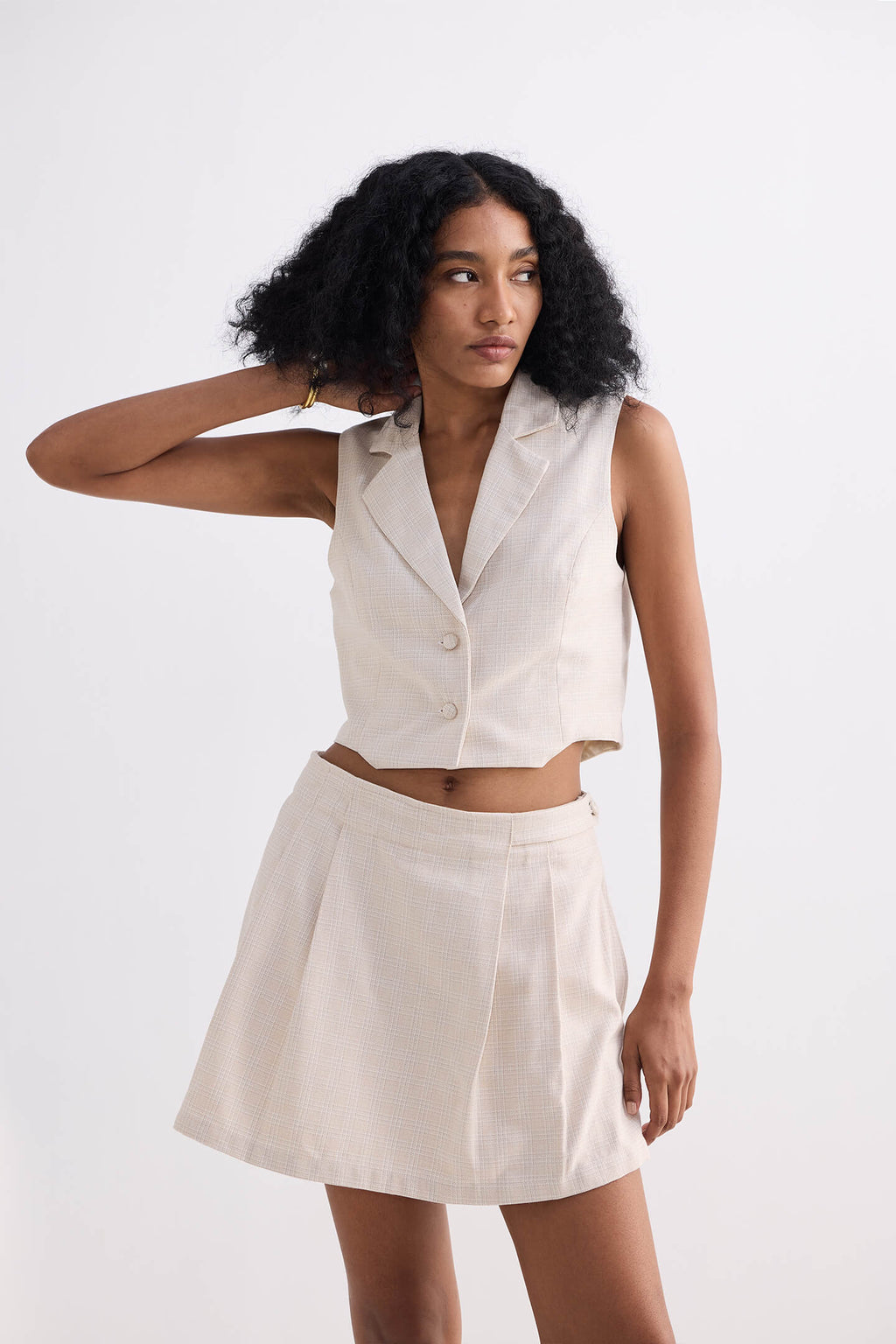 Women's Premium Cotton Tweed Flared Skort in Cream
