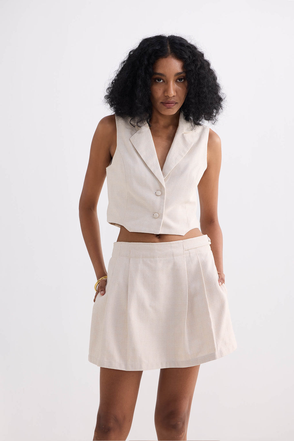 Women's Premium Cotton Tweed Flared Skort in Cream