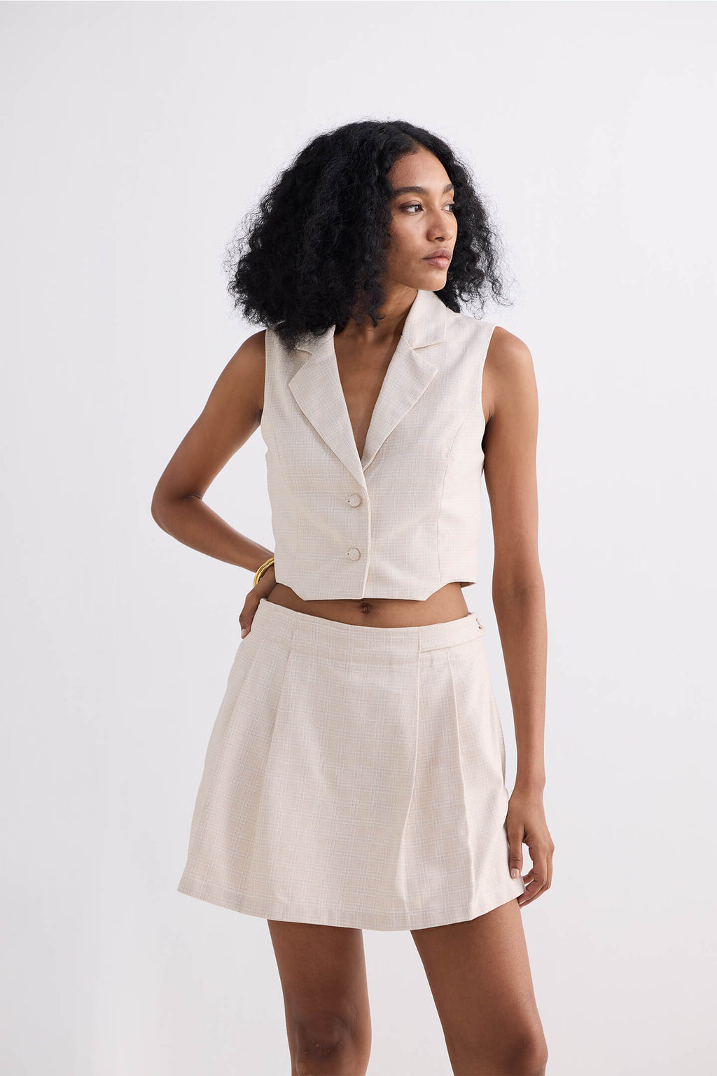 Women's Premium Cotton Tweed Flared Skort in Cream