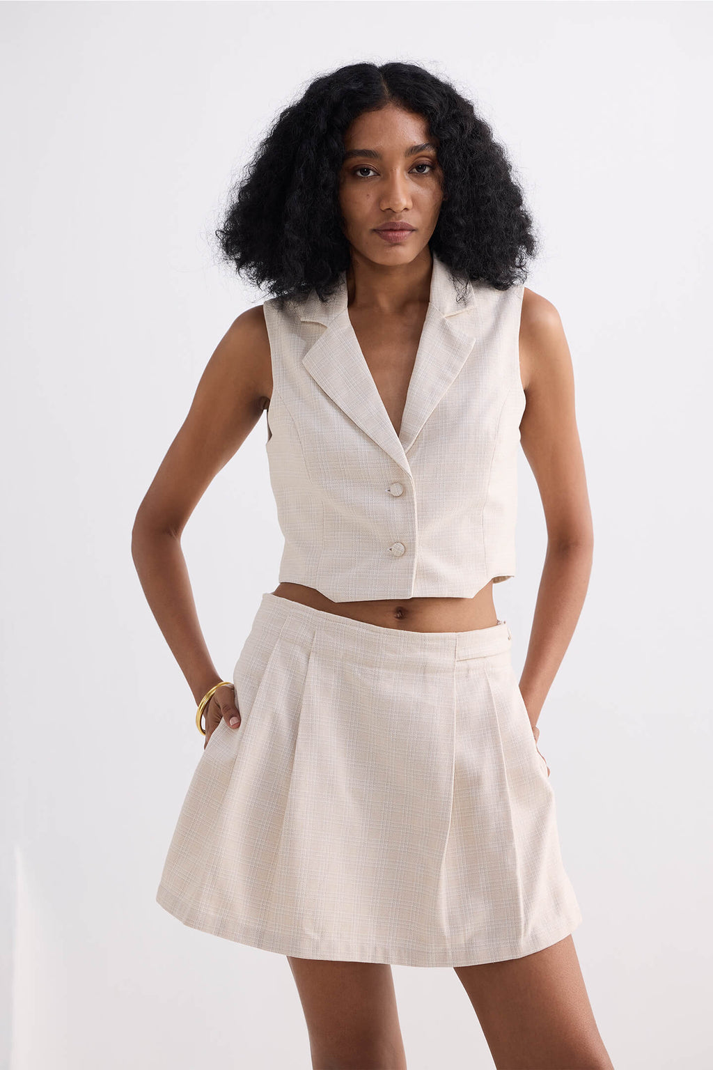 Women's Premium Cotton Tweed Flared Skort in Cream