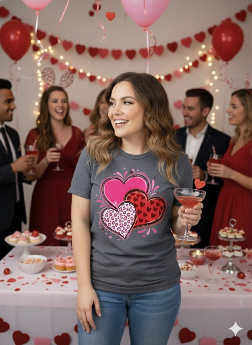 American Heart Graphic Round Neck T-Shirt - Valentine's Day