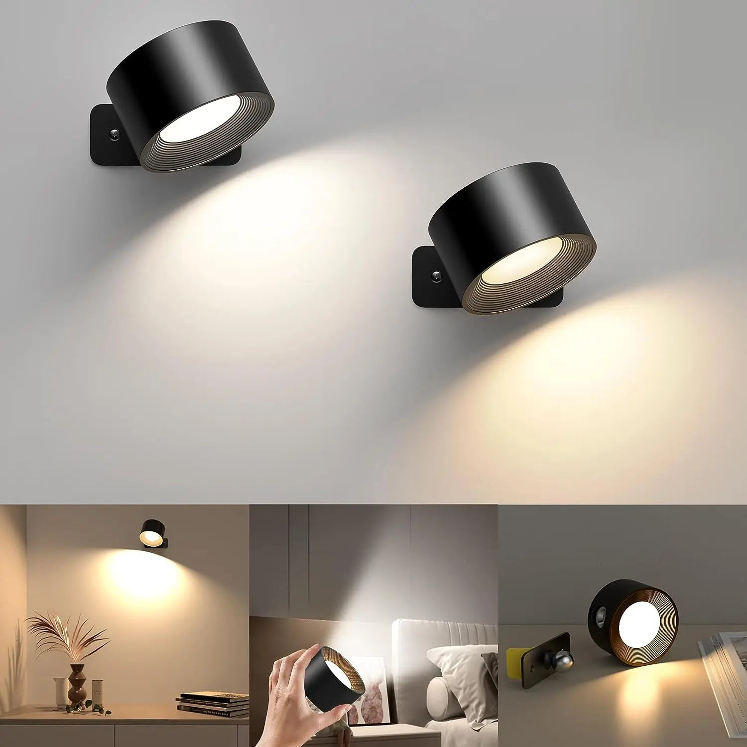 LED Wall Lights (2-Pack) - Rechargeable Bedside Lamp
 * Dimmable