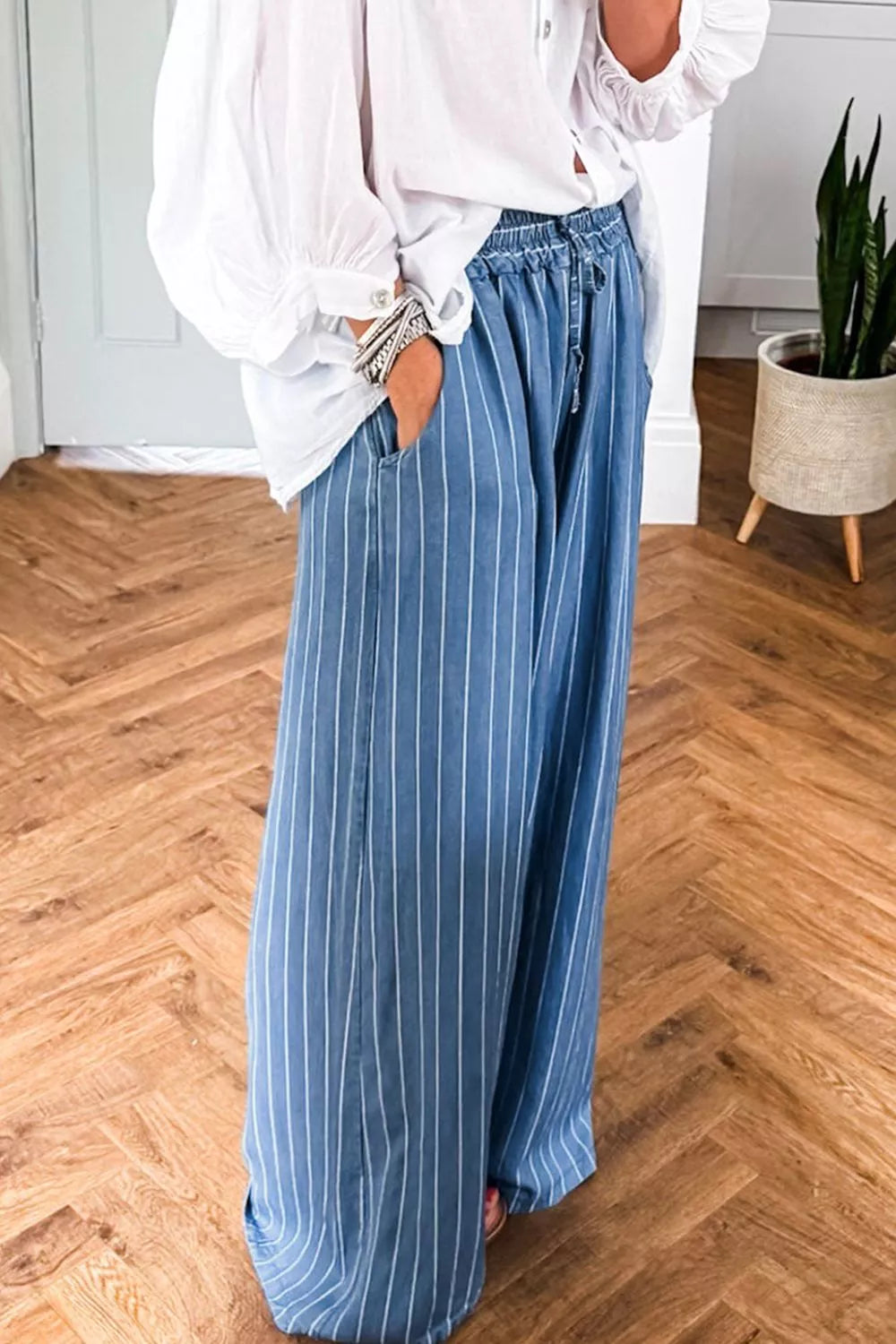 💫 Stripe Chambray Wide Leg Jeans – Tie Into Effortless Cool
