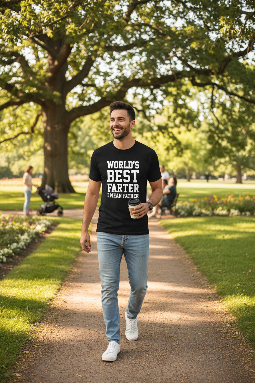 Men's "World's Best Farter I Mean Father" Funny Tee – Ironic Father's Day Gift Shirt