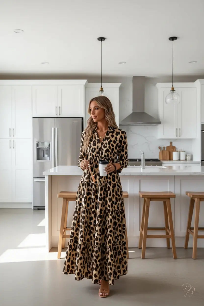 🐆 Leopard 3/4 Midi Dress – Ruched, Wild, and Ready to Dazzle Trendsi