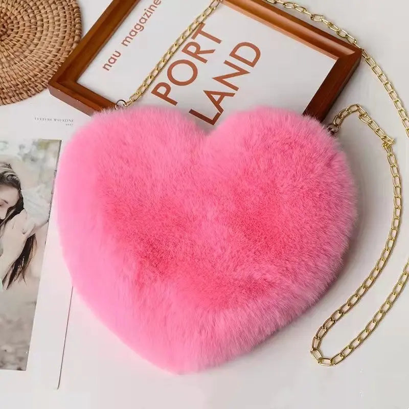 Heart-Shaped Plush Shoulder Bag | The "Dazzle" Comfort Collection CJ