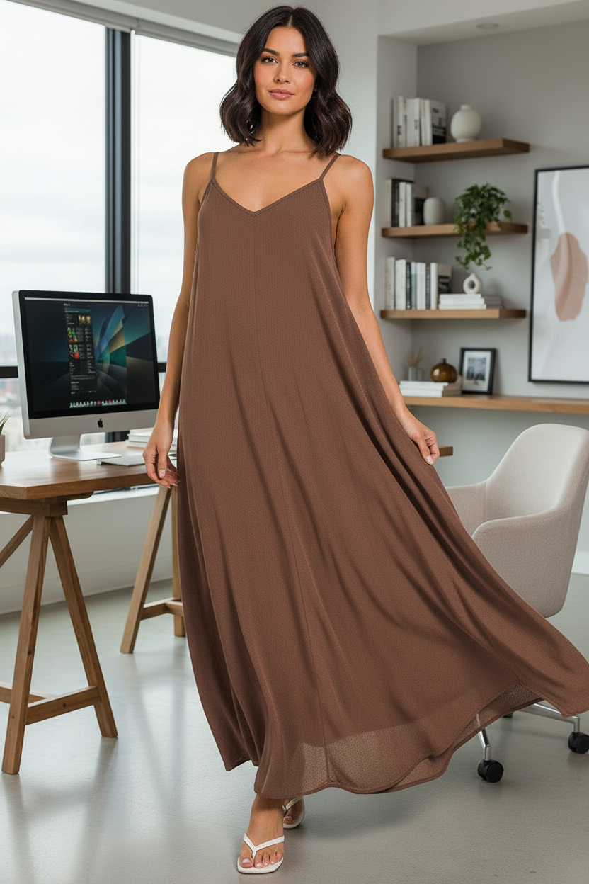 Woven Crinkle Cami Maxi Dress | Effortless Style with Side Pockets
