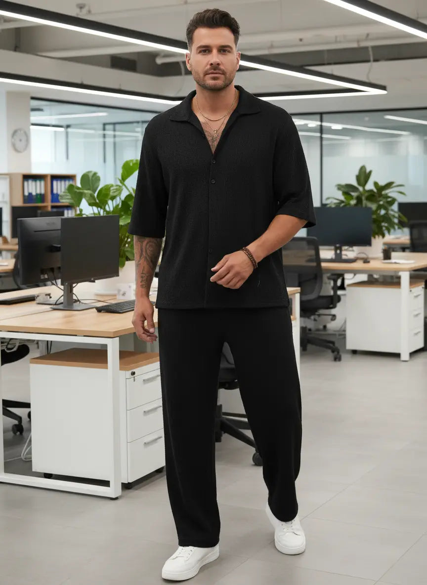 Men's Plus Size Half Sleeve Top and Pants Set Trendsi