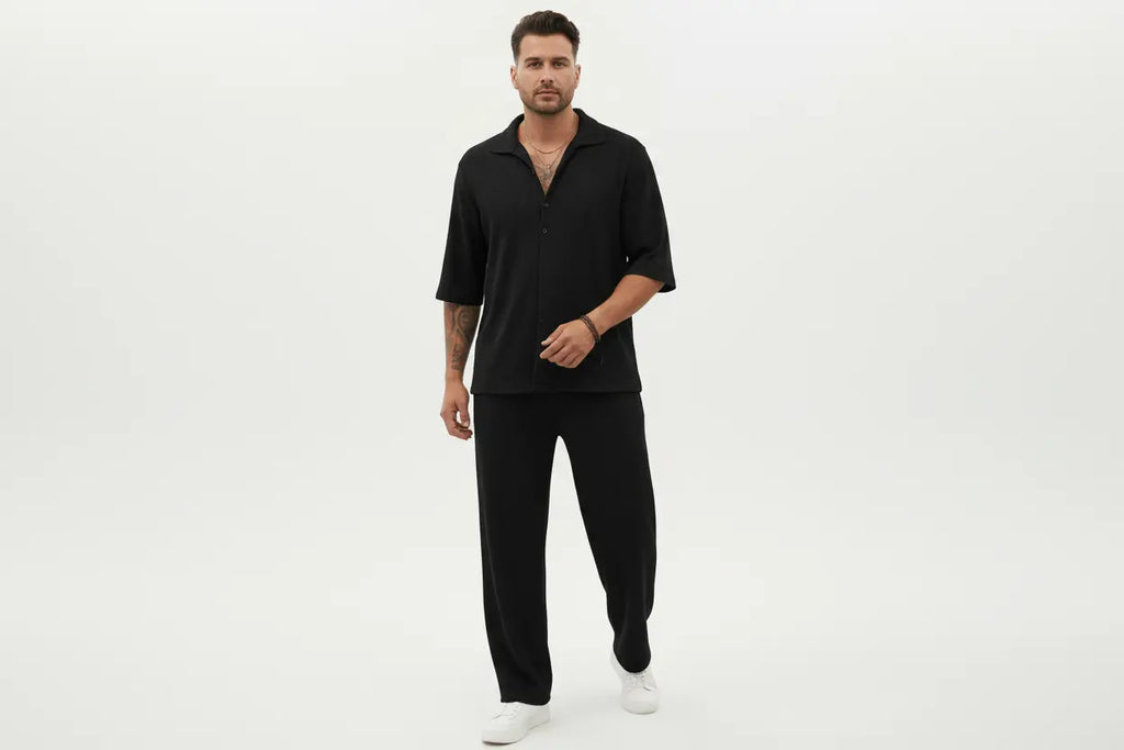 Men's Plus Size Half Sleeve Top and Pants Set Trendsi