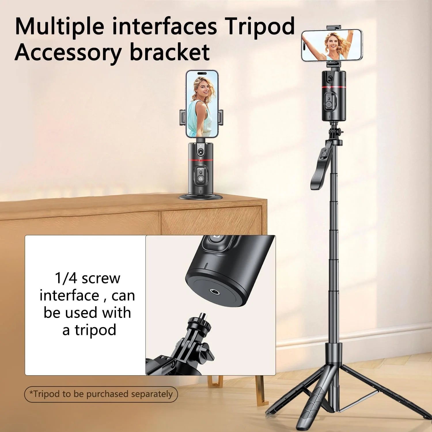 Auto Face Tracking Phone Holder Tripod, No App Required, 360° Rotation Smart Face Body Tracking Tripod Selfie Phone Camera Stand