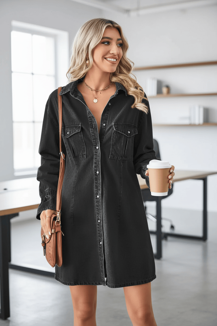 Pocketed Dropped Shoulder Mini Denim Dress Pocketed Dropped Shoulder Mini Denim Dress - Dias Dazzling Discoveries