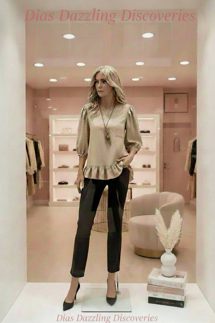 Casual Puff Sleeve Ruffle Hem Blouse-Beyond the Tag Casual Puff Sleeve Ruffle Hem Blouse-Beyond the Tag