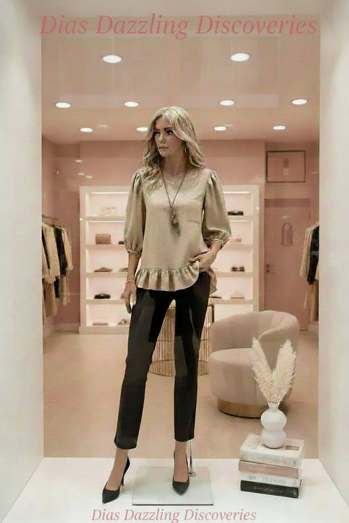Casual Puff Sleeve Ruffle Hem Blouse-Beyond the Tag Casual Puff Sleeve Ruffle Hem Blouse-Beyond the Tag