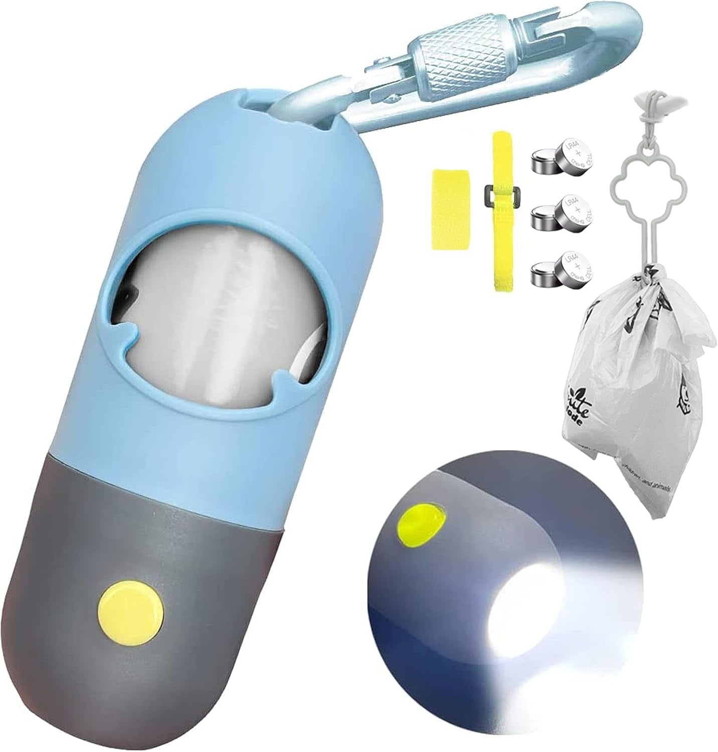 Light-Up Dog Poop Bag Dispenser (Mint Green) - Leash Clip Included