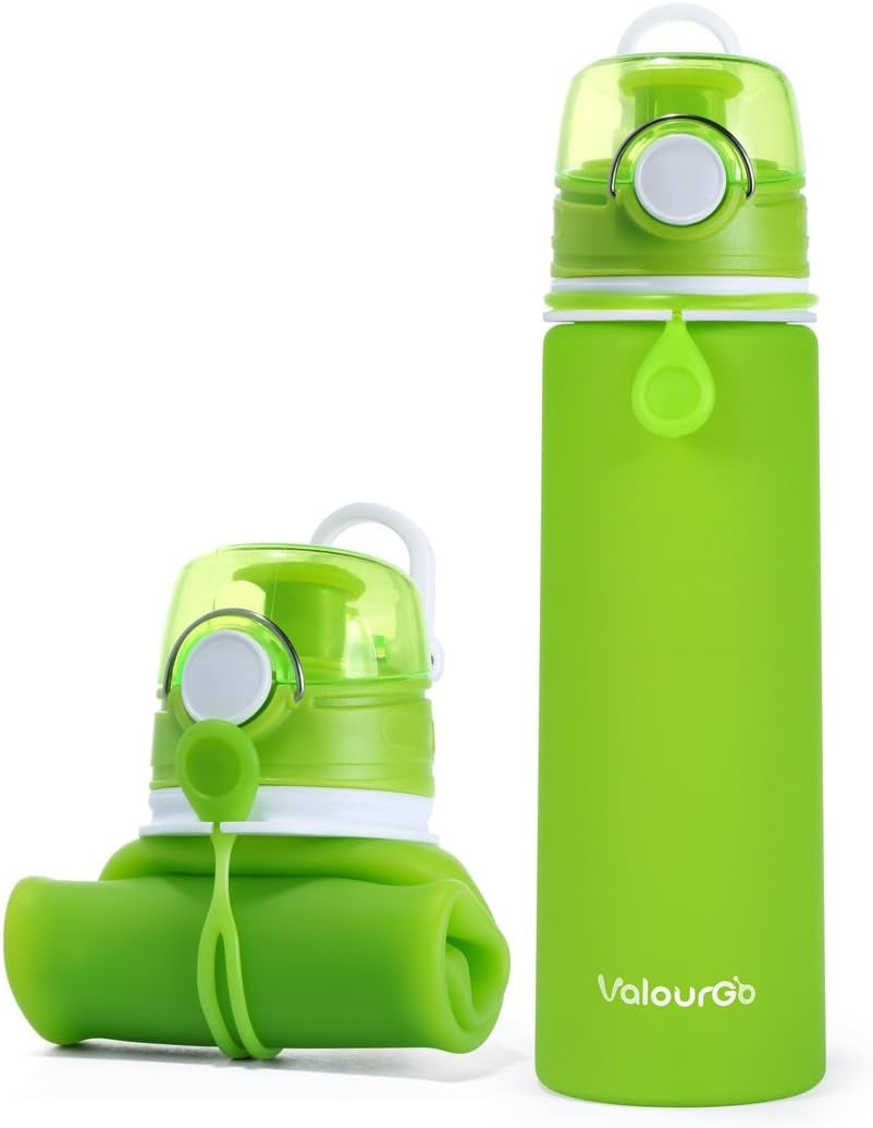 Collapsible Silicone Water Bottle - Leakproof & BPA-Free - 21 oz, Aqua Blue