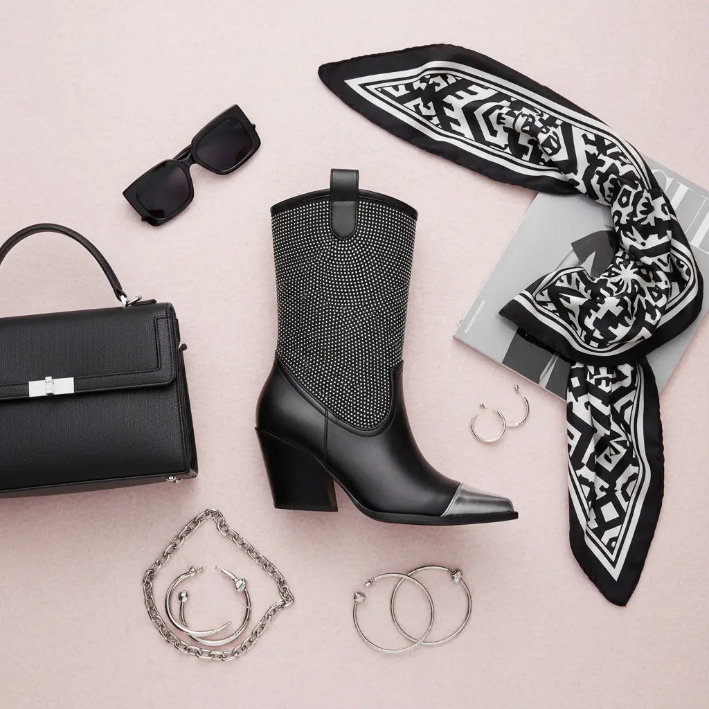 Weeboo Chunky Heel Rhinestone Western Cowboy Boots Trendsi