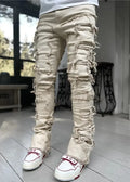 Men’s Fringed Ripped Stacked Jeans — Trendy Patched Slim Fit Trousers Trendsi