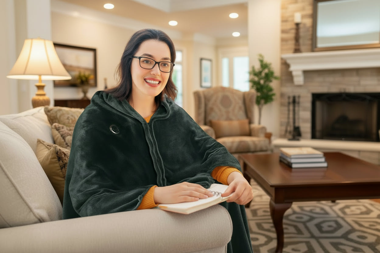 Heated Wearable Poncho Blanket - Washable Electric Wrap for Home & Office