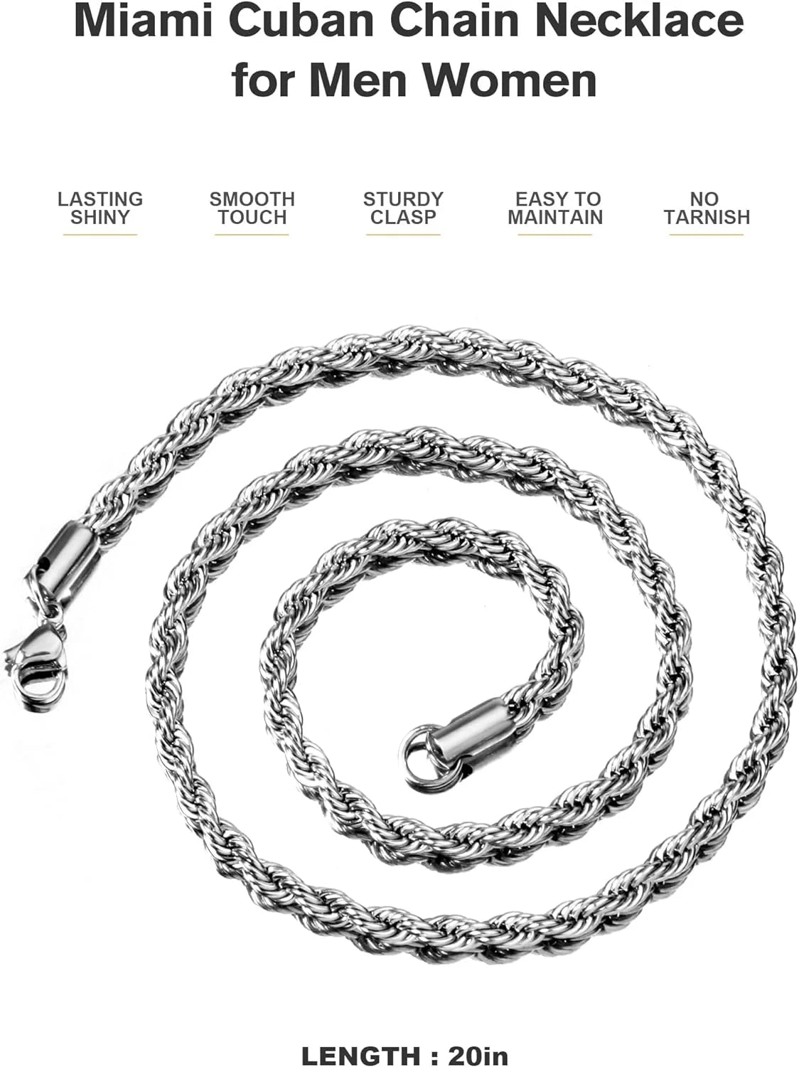 Gold Rope Chain for Men 2.5Mm 3Mm 4Mm 18K Gold Plated Stainless Steel Rope Chain Necklace for Men & Women