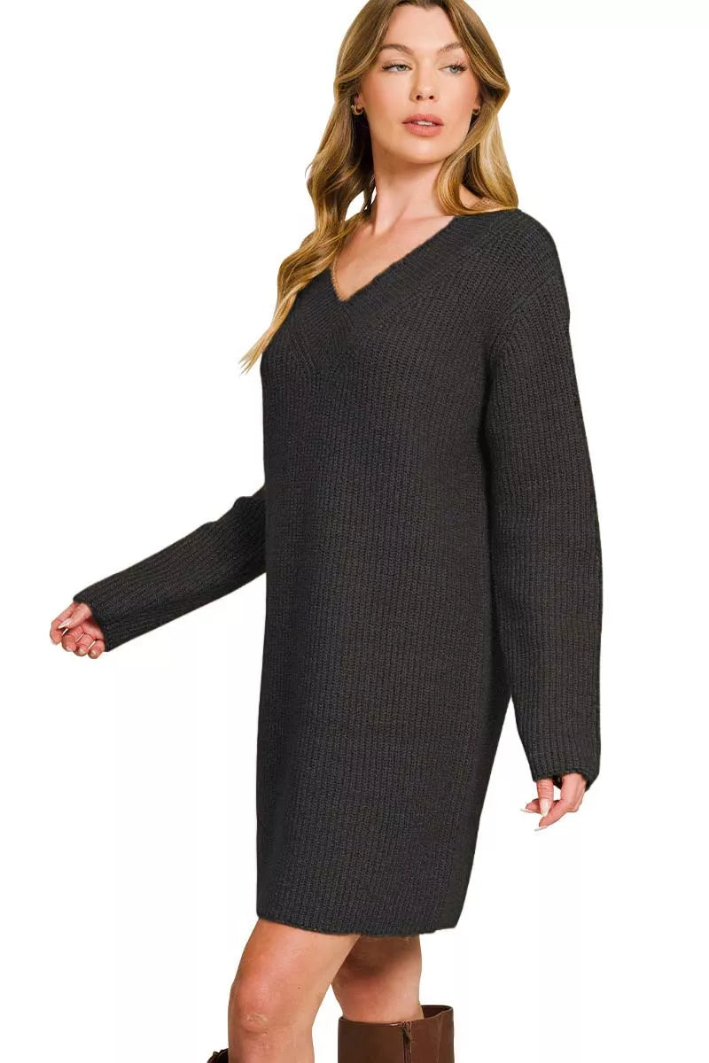 Diaz Dazzling Discoveries: V-Neck Long Ribbed Sweater Dress