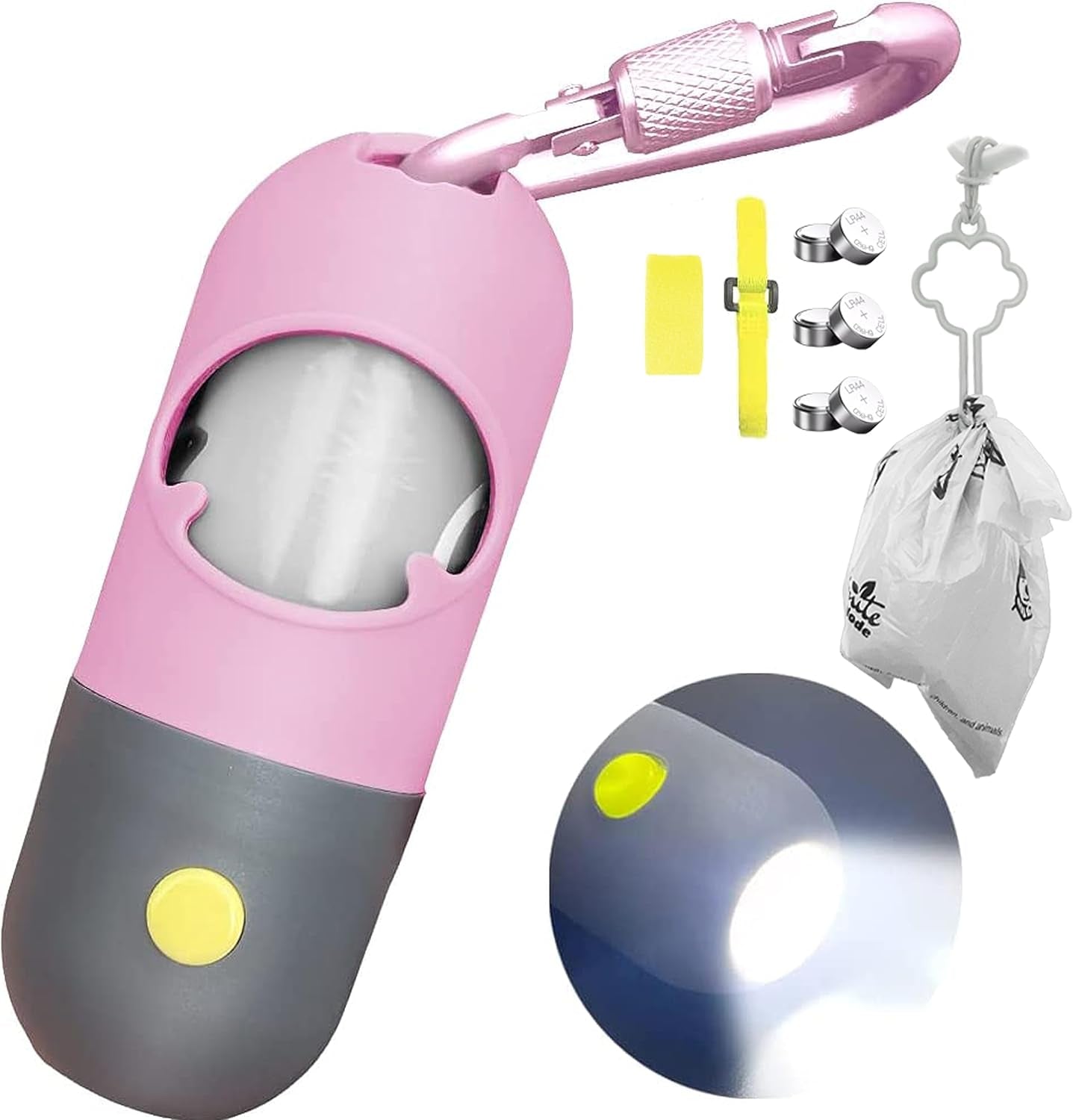 Light-Up Dog Poop Bag Dispenser (Mint Green) - Leash Clip Included