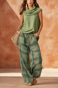 Sleeveless Cowl Neck Top and Plaid Wide-Leg Pant Set Sleeveless Cowl Neck Top and Plaid Wide-Leg Pant Set